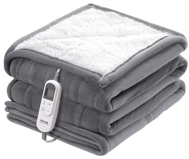 VEVOR Couverture Chauffante Électrique en Flanelle Douce et Laine d'Agneau 150x200 cm 9 Réglages de Temps 6 Niveaux de Chauffage, Arrêt Automatique Après 8 Heures, pour Anniversaire, Grand-mère, Gris