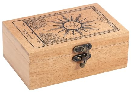 GLOBLELAND Tarot Aufbewahrungsbox Aus Buchenholz Mit Sonne Und Sonnenblumen Für Tarotkarten Schmuckschatulle Mit Gravur Tarotkartenbox Für Kristallhalter Aufbewahrung von Heiligen 5.12x3.23x1.46in