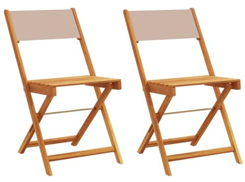Gecheer 2 STK. Klappbar Gartenstuhl Holzstuhl Gartenstühle Terrassenstuhl Balkonstuhl Garten Essstuhl Klappstuhl Stuhl Taupe Massivholz Akazie & Stoff