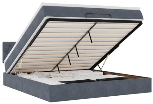 vidaXL Ottoman-Bett mit Matratze & LEDs Dunkelgrau 160x200 cm Samt