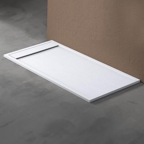 doporro Duschtasse Duschwanne 80x160x3cm aus Mineralguss in Weiß | Rechteckig Duschwanne für bodenebene Montage mit DIN-Anschlüssen – stabil & pflegeleicht für moderne Duschen Geoma10