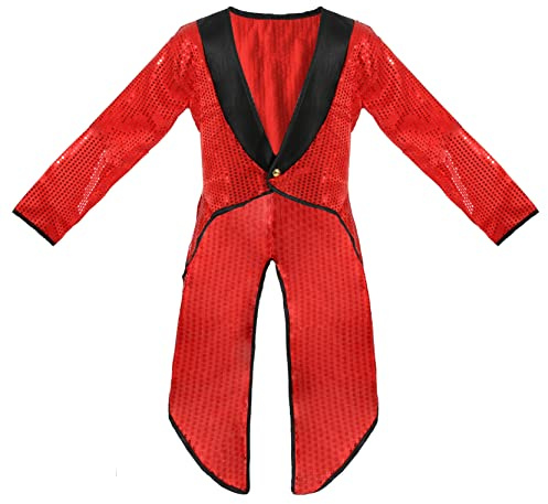 Adults Red Sequin Tailcoat Fancy Dress - Large - Long Tailed Jacket With Red Sequins and Black Lapels - Perfect for Charity Events, Dance Shows, Performances and Other Fancy Dress Events