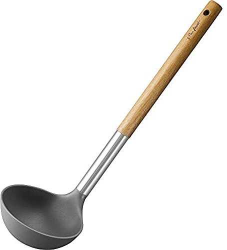 Wood Louche Nylon avec Manche Bois, 29cm Taille, Marron/Gris