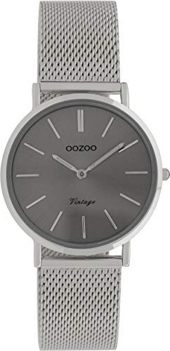 Oozoo Vintage Damenuhr mit massivem grobmaschigem Edelstahl Milanaise Metallband 32 MM Silberfarben/Silbergrau C9939