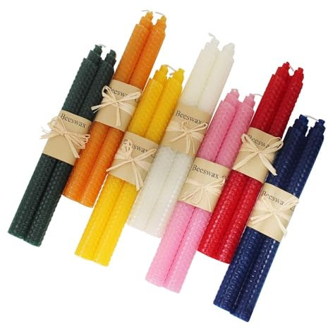 Karma Delights Bienenwachskerzen, klassische, bunte Spitzkerzen, Geschenk für Familie und Freunde, 7 Paar, elegante Waben-Designs für Geburtstag, Party, Hochzeit