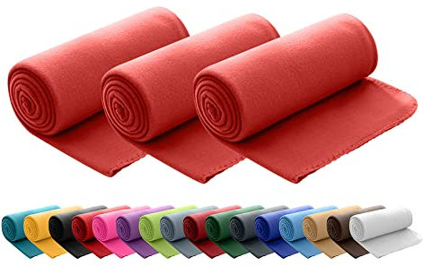 wometo 3er Set Polar Fleecedecke oekoTex 130x160 ca. 400g mit Anti-Pilling und Kettelrand rot