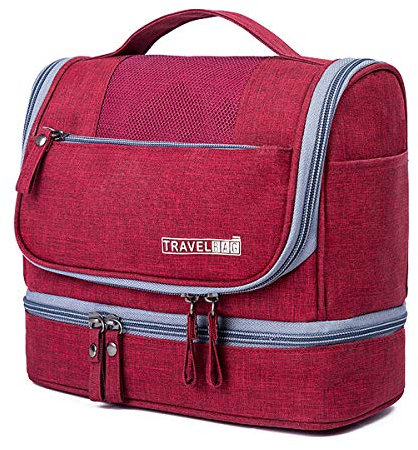 FORRICA Bolsa de Aseo para Hombres Mujeres Organizador Cosmético de Viaje Portátil Bolsa de Maquillaje Grande Bolso de Organizador Impermeable Bolso Cosméticos Rojo