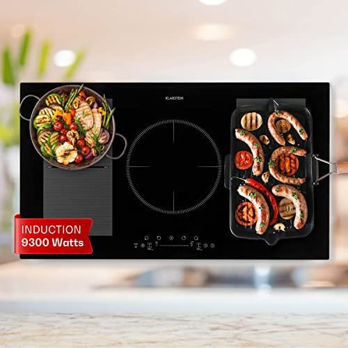 Klarstein Induktionskochfeld, Glaskeramik Kochfeld, Induktionskochfeld mit 5 Platten, Einbau mit Touch-Display, Digitalanzeige und Timer-Funktion, Schnelles Aufheizen, 9300 Watt