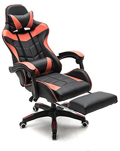 VDD Silla de gaming con reposapiés Cyclone Adolescentes - Silla de oficina - Silla de oficina - Silla de juegos de carreras - Rojo Negro