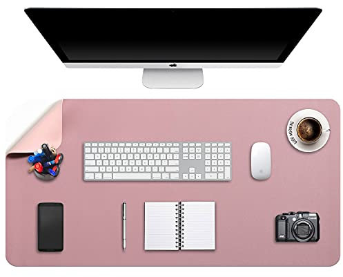 DOBAOJIA Mausepad XXL, Große Mausmat, Laptop-Schreibtischmatte, Schreibtischunterlage, Büro Schreibtisch Pad, Schreibblock, Doppelseitige Verwendung PU Leder Wasserdicht, 90 x 43cm Dunkelpink/Pink