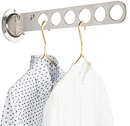 Mecmbj Kleiderhaken Klappbar,Wandhaken Garderobe,Kleiderlüfter Edelstahl,6 Loch Kleiderständer Wand Kleiderstange Wandgarderobe Stange,Wandhaken,für Schrank,Schlafzimmer,Badezimmer,Balkon