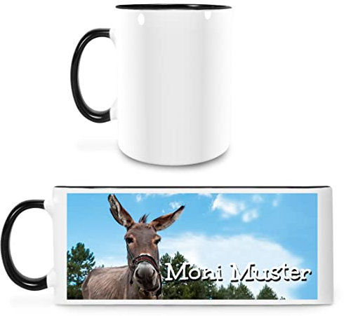 Manutextur Tasse mit Namen - personalisiert - Motiv Esel - viele Farben & Motive - weiß/schwarz - persönliches Geschenk mit Wunsch-Motiv und Wunsch-Name