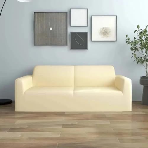 vidaXL Stretch Sofahusse 2-Sitzer Wiederverwendbar Sofabezug Sofa Abdeckung Überwürfe Universal Stretchhusse Sofaschoner Creme Polyester-Jersey