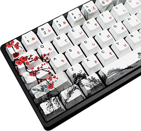 MOLGRIA Keycaps 68 Set for RK68 GK68 Mechanical Keyboard, Custom PBT OEM Profile Key Caps Japanese Font with Keycap Puller for Gateron Kailh Cherry MX Switch ANSI Layout Keyboard(Plum Blossom)