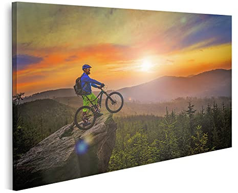 islandburner Bild auf Leinwand Mountainbiker Sonnenuntergang auf Fahrrad MTB Cross Country Downhill Bilder Wandbilder Poster