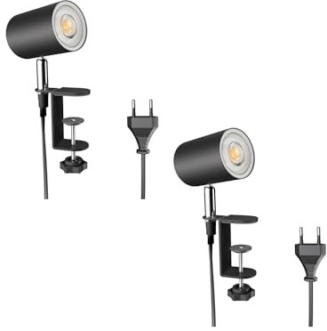 ledscom.de 2 Stück Klemmleuchte WAIKA, Schalter, schwarz matt, inkl. LED GU10 Lampe, 535lm weiß