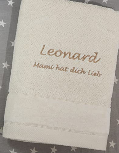 ★ Handtuch mit Namen Bestickt ★ Duchtuch ★ Geschenk ★ Badetuch ★ 550 g/m2 ★ SUPER QUALITÄT ★ (50 x 90 cm, Ecru)