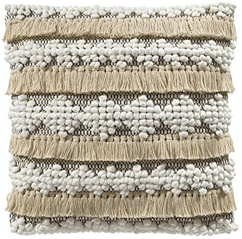 Nicht Zutreffend Kissenhülle - Beige - Braun - 45 x 45 cm - mit Quasten und Pompoms