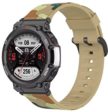 iPartsonline Silikonarmband kompatibel für Amazfit T-rex 2 Smartwatch Camo/Camouflage Sport Watch Armband Ersatzbänder Camo Gelb