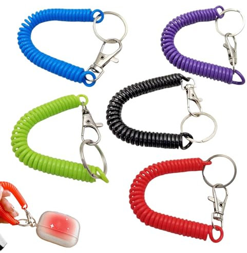 Porte-clés à Ressort,Porte Clés à Ressorts à Spirale,Coloré Elastiques Porte-clés,Porte-clés à Ressort en Plastique,pour Clés,Téléphone Portable et Autres Articles Importants,5 Pièces