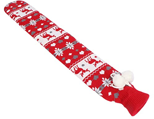 Strickärmel, lange Wärmflasche, lange tragbare Gürtel zur Befestigung an Hals, Taille und Bauch, rote 2 l Gummi-Wärmflasche, verhindert Auslaufen (Rehkitz)