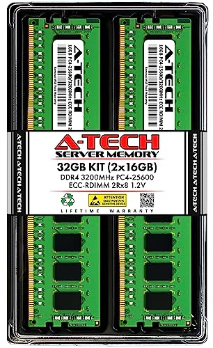 A-Tech 32GB Kit (2x16GB) DDR4 3200MHz PC4-25600 ECC RDIMM 2Rx8 Dual Rank 1.2V ECC Registered DIMM 288-Pin Server & Workstation RAM Memory Upgrade Modules (A-Tech Enterprise Series)