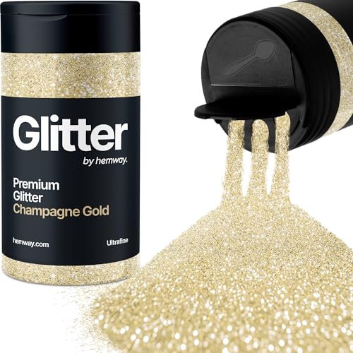 Hemway Premium Glitter Shaker - Champagne Gold | Ultrafine Metallic Flake Sequins for Resin & Epoxy Crafts | Craft Supplies for Tumblers, Festival, Hair, Face, Body, Eye & Nail Art | 130 g