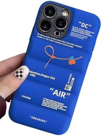 IAIYOXI Puffer Case with Sports Shoes Brand Design for iPhone 13 Pro Max,Sneakers Ins White or Black Label Soft Cover-Blue Puffy Cover for iPhone 14 13 12 11 Pro Max Plus X XS XR 7 8 (Blue)
