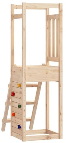 vidaXL Solid Wood Pine Outdoor Playset with Roof - Sturdy Playhouse with Rockwall and Ladder, Untreated Timber, Slide/Swing Add-On Compatible, 53x46.5x169cm.