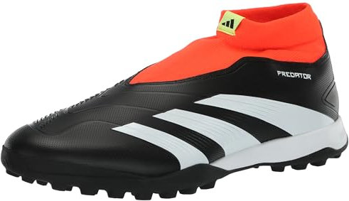 Adidas Unisex Predator 24 League Laceless Turf Sneaker, Black/White/Solar Red (Elastic Lace), 12 US Men