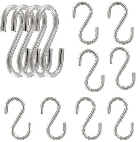 HARSKIYER 12 Stück 304 Edelstahl S-Haken, 3 mm Metall S-förmige Haken, robuste Kleiderbügel zum Aufhängen von Töpfen, Pflanzen, Tassen, Kleidung, Schlüssel, Kappen