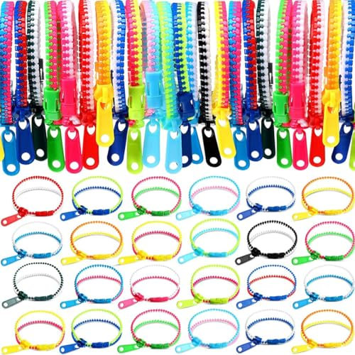 36Stk gemischte Farben Reißverschluss-Armbänder, Freundschaft Zip Armbänder, Zappeln Spielzeug, Freundschaftsarmbänder für Kinder, Geburtstagsparty-Geschenke für Jungen und Mädchen