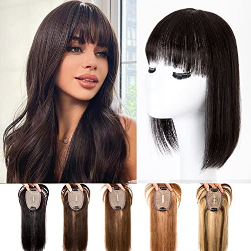Originea Echthaar Topper Für Frauen Dünner Werdendes Haar 130% Dichte Clip in Topper Echthaar Extensions 8x10cm Handgefertigt Toupet mit Spitzenfront (40cm-43g, 1B# Natürliches Schwarz)