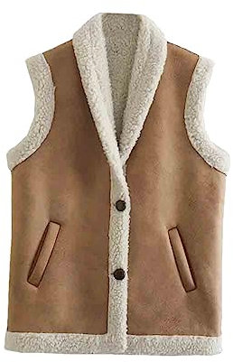 ERFMFKL Damenweste aus künstlichem Schaffell, Fleece, warme Weste, ärmellos, Knopfjacke, Mäntel, 12, 42