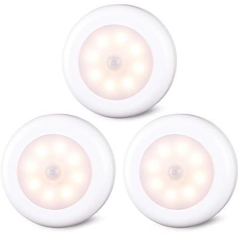 STAR-SPANGLED Motion Sensor Lights Indoor, Cordless Stick on LED Puck Lights AA Battery Powered for Under Cabinet, Cupboard, Wardrobe, Stairs, Closet, Kitchen, Hallway (3.1inch, Warm White, 3 Pack)