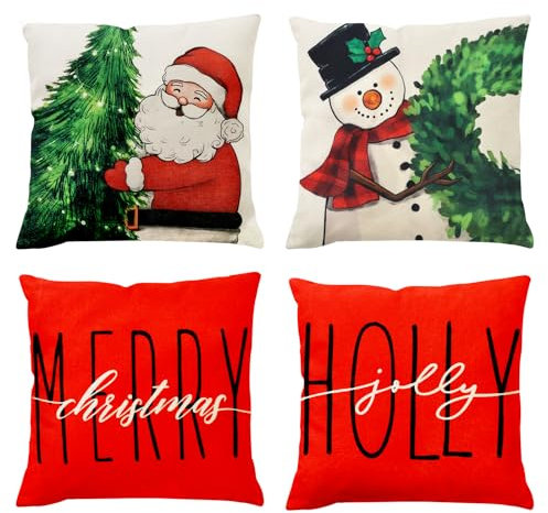 Figarge Kissenbezug Weihnachten Weihnachtskissenbezug Kissenhüllen weihnachten Dekokissen Weihnachten Kissenbezüge weihnachten Kissenbezug Weihnachten 45x45 Rot Weihnachtskissenhüllen Weihnachtskissen