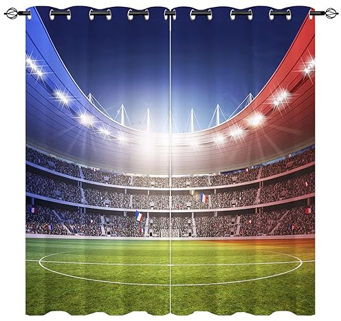 YUANZU Fußball Feld Vorhänge Sport Thema Fußball Stadion Ösen Gardinen mit Blickdichte Vorhang Kälteschutz Blackout Curtain Kinderzimmer Schlafzimmer Verdunkelung Fenster, 2 Stück, H 160 x B 106 cm