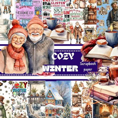 COZY WINTER SCRAPBOOK PAPER: Book contains holiday themed Double Sided Craft Paper, Decoupage, Ephemera, Origami, Collage, mixed media art