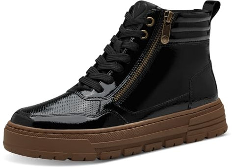 MARCO TOZZI Damen Stiefeletten zum Schnüren Gefüttert mit Reißverschluss, Schwarz (Black Patent), 41 EU