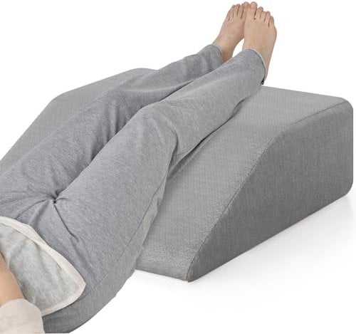 COSTWAY Venenkissen zum Beine hochlagern, Beinkissen aus Memory-Schaum, Beinhochlagerungskissen mit waschbarem Bezug, Beinauflage, Keilkissen, Stützkissen für Beine & Knie (Grau)