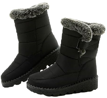 Momolaa Snow Boots Womens Clearance Walking Rain Snow Winter Boots Fur Lined Waterproof Winter Shoes Anti-Slip Warm Slip On Mid Calf Zipper Booties Lightweight Outdoor Hiking Boots