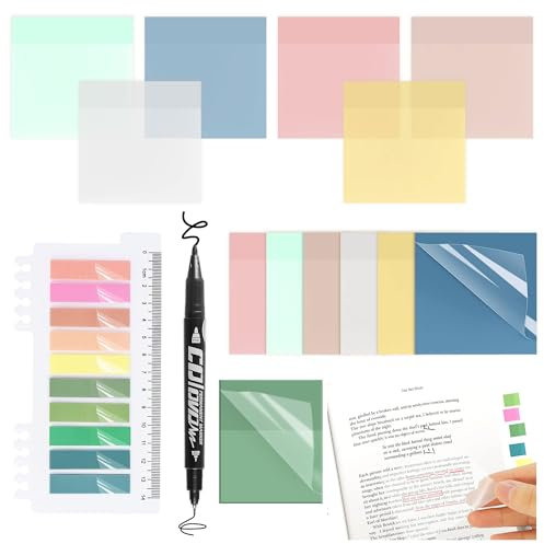 550 Blätter Transparente Haftnotizen, Clear Sticky Notes mit Marker StiftSet, Transparent Durchsichtige Sticky Notes, Wasserfest Pastell Klebezettel, Sticky Notes für Schul Sachen Büro