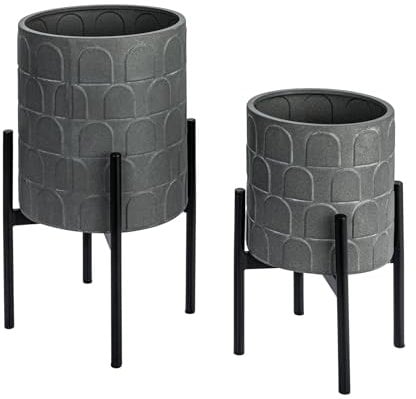 Creative Co-Op Metal Planter on Stand, Grey, Gray