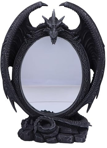 Nemesis Now Skalierte Reflexion 29 cm, Harz, schwarz, Drachen-Tischspiegel, Gothic-Fantasy-Heimdekoration, gegossen aus feinstem Harz, fachmännisch handbemalt