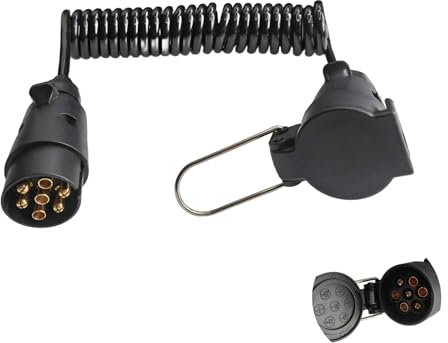 Woola 12V Anhängerkable 7 Polig, inkl Anhängerstecker und Anhängersteckdose 7 Poliger, 2,5 Meter Anhänger Spiralkabel für Anhänger Zubehör Wohnwagen RV LKW