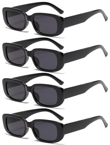 Aurasky 4 Stück Vintage Sonnenbrille Set, Retro Rechteckige Sonnenbrillen, Sunglasses Brille für Damen Herren Mode Accessoires party Strandurlaub F