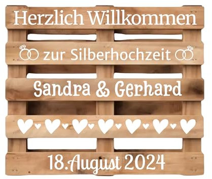 Aufkleber Palette Silberhochzeit,Palettenaufkleber personalisiert mit Namen und Datum für Silberhochzeit in Schwarz oder Weiß, passend für Europalette, Diy Hochzeitspalette, Klebeschrift