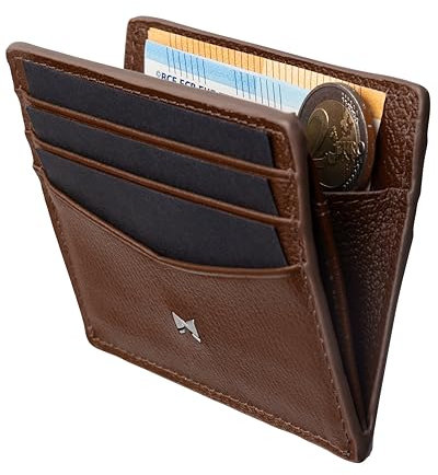 Gentlemen’s Kartenetui – Premium Rindsleder & RFID-Schutz – Platz für Karten, Scheine, Münzen & Tracker im Wallet – Patentiertes Slim Design – Slim Wallet mit Münzfach