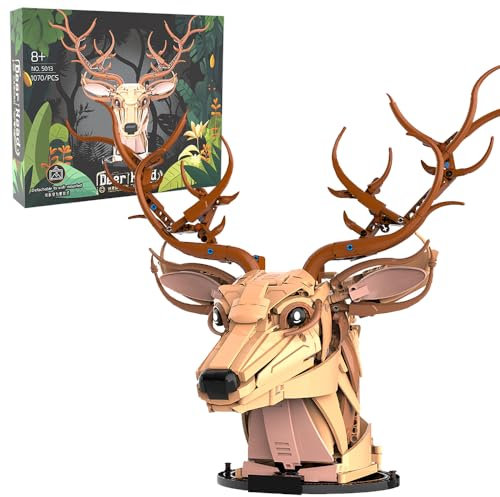 MISINI 5013 Hirsch Kopf Bausteine Set, 1070 PCS MOC Klemmbausteine Kreative Tier Modell Dekoration Baustein Spielzeug, Wand Kunst und Handwerk Feiertagsgeschenk für Kinder und Erwachsene