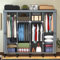 LOEFME Canvas Wardrobe, Four-column Portable Wardrobes for Bedroom, 165 * 45 * 175 cm New Base Design Fabric Wardrobe, 16mm Steel Tube Storage Space Foldable wardrobe, Grey
